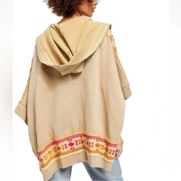 Free People Wildside Embroidered Hooded Poncho Jacket Size M/L - Picture 4 of 14
